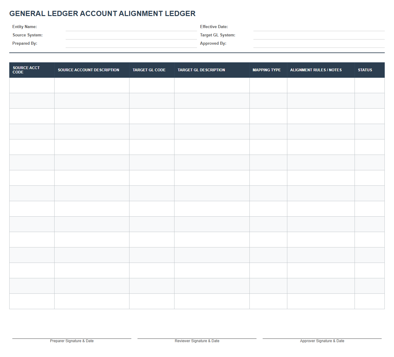 General Ledger Account Alignment Ledger