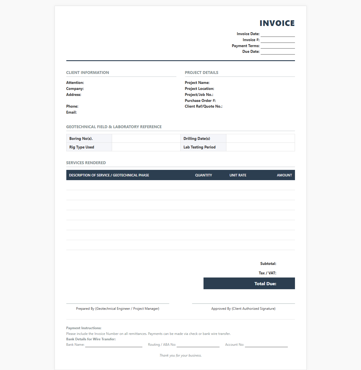 Geotechnical Engineering Service Invoice Template