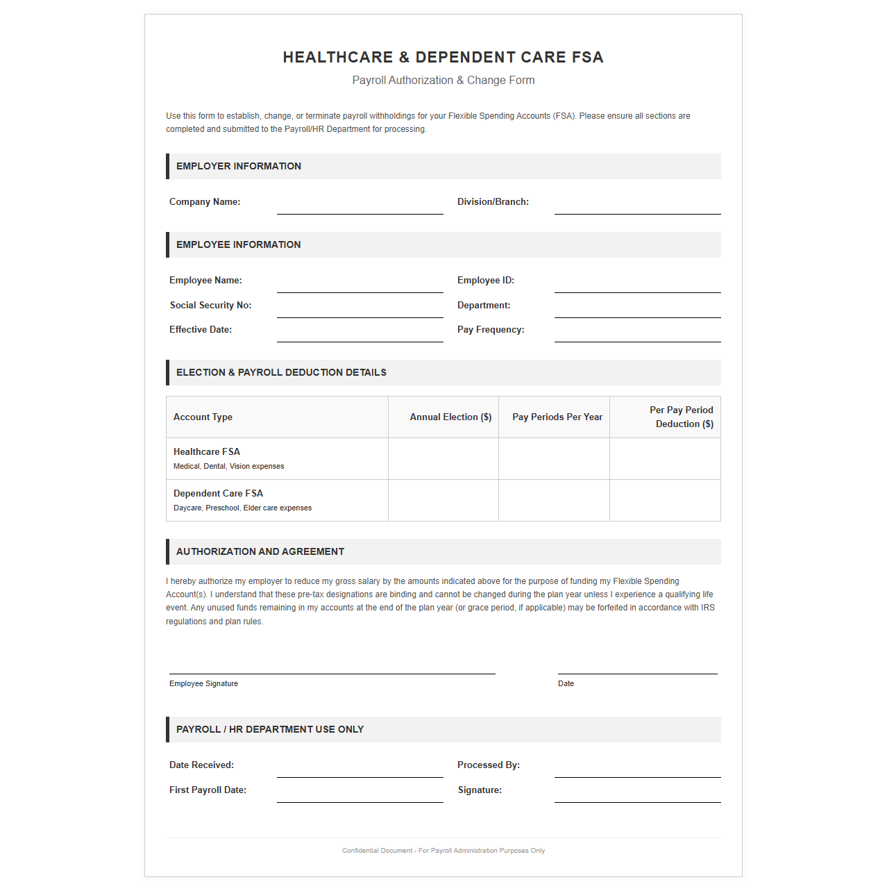 Healthcare and Dependent Care FSA Payroll Template