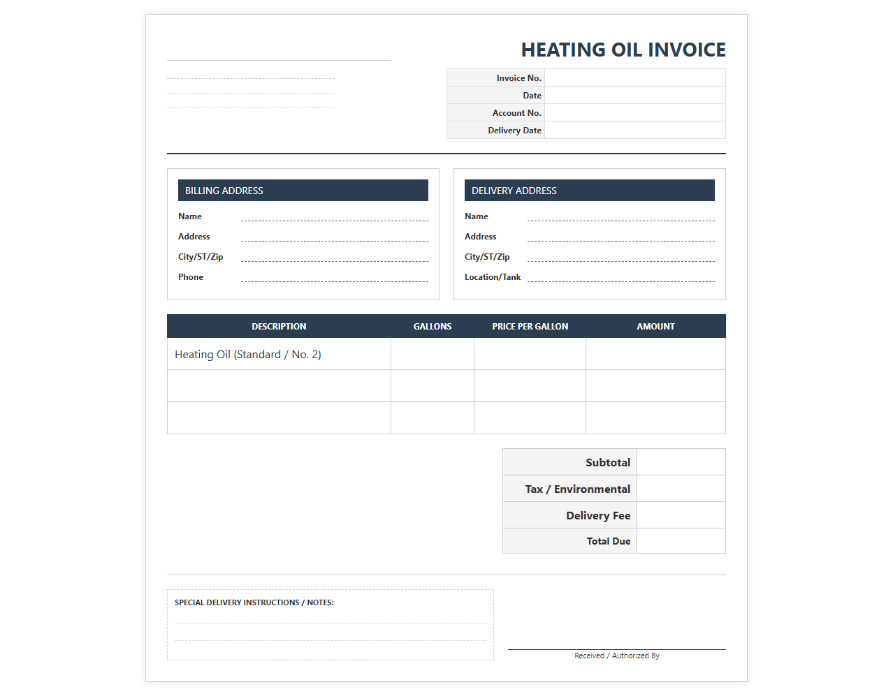 Heating Oil Order and Invoice Template