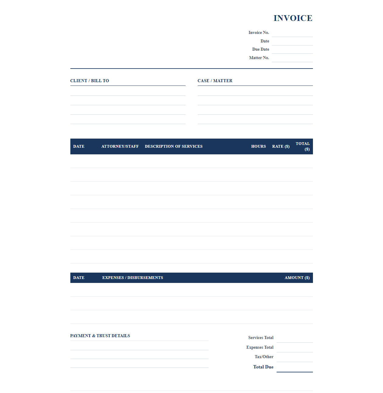 Hourly Rate Attorney Invoice Template