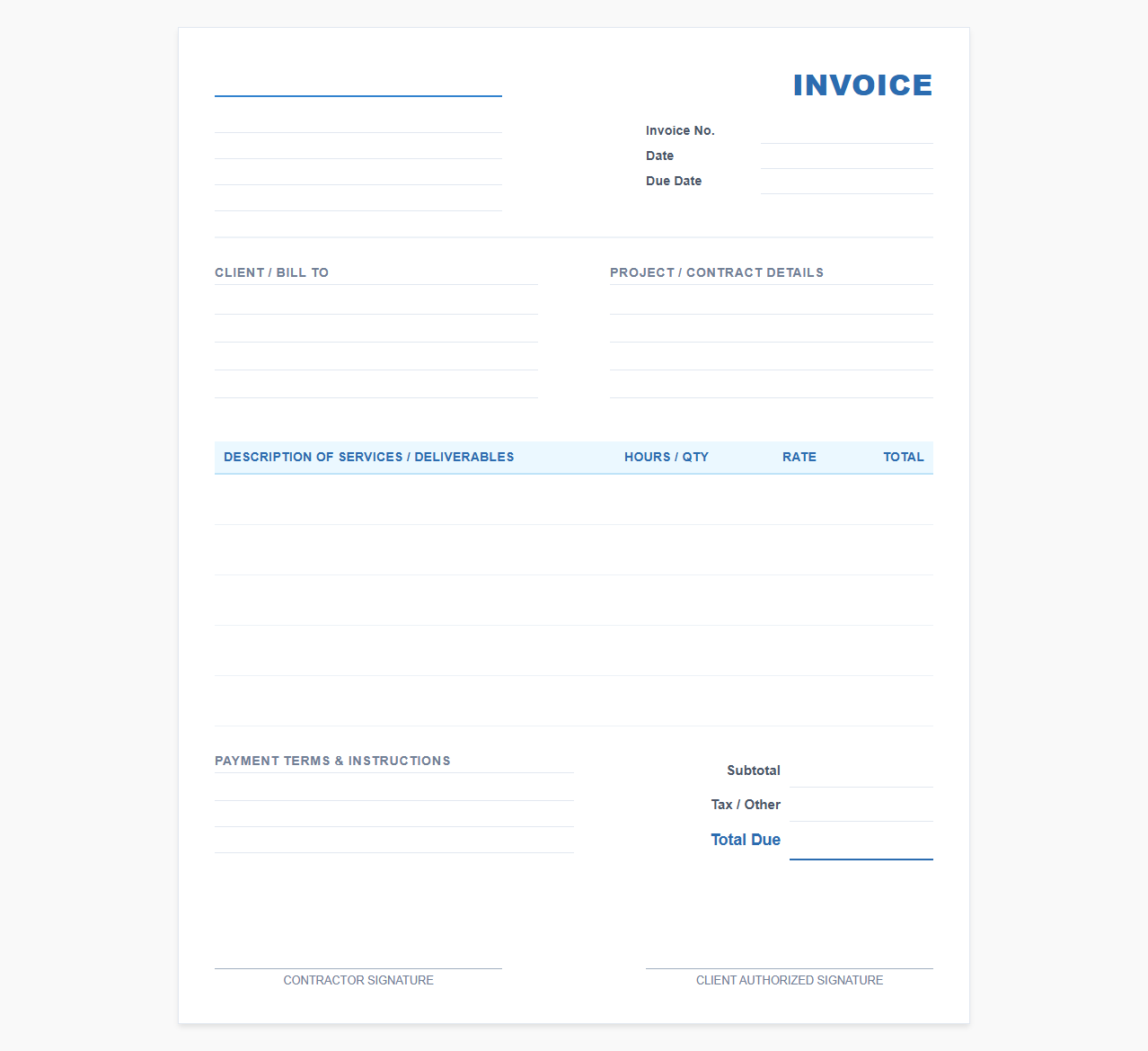 Independent Contractor Billing Invoice