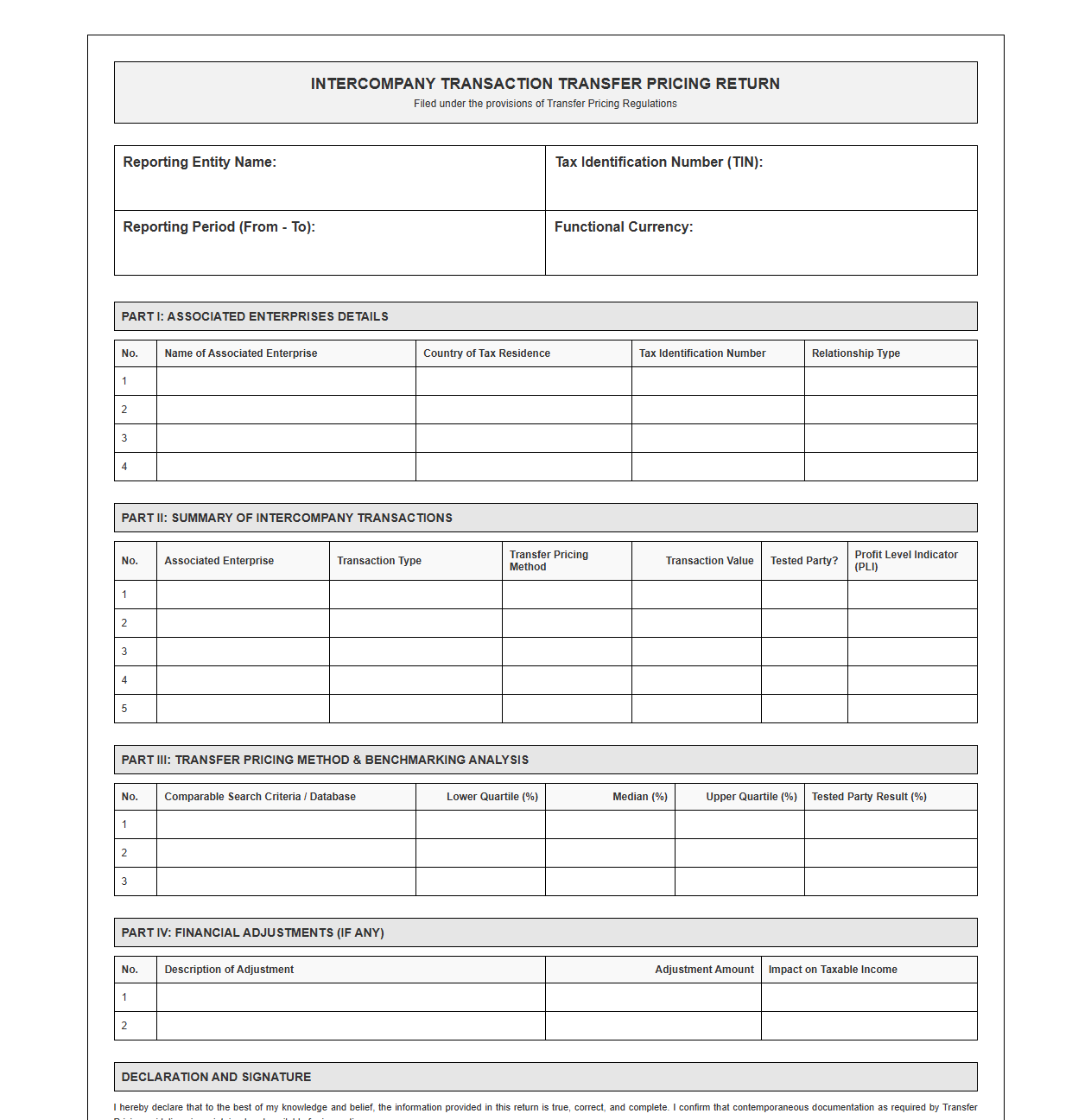 Intercompany Transaction Transfer Pricing Return