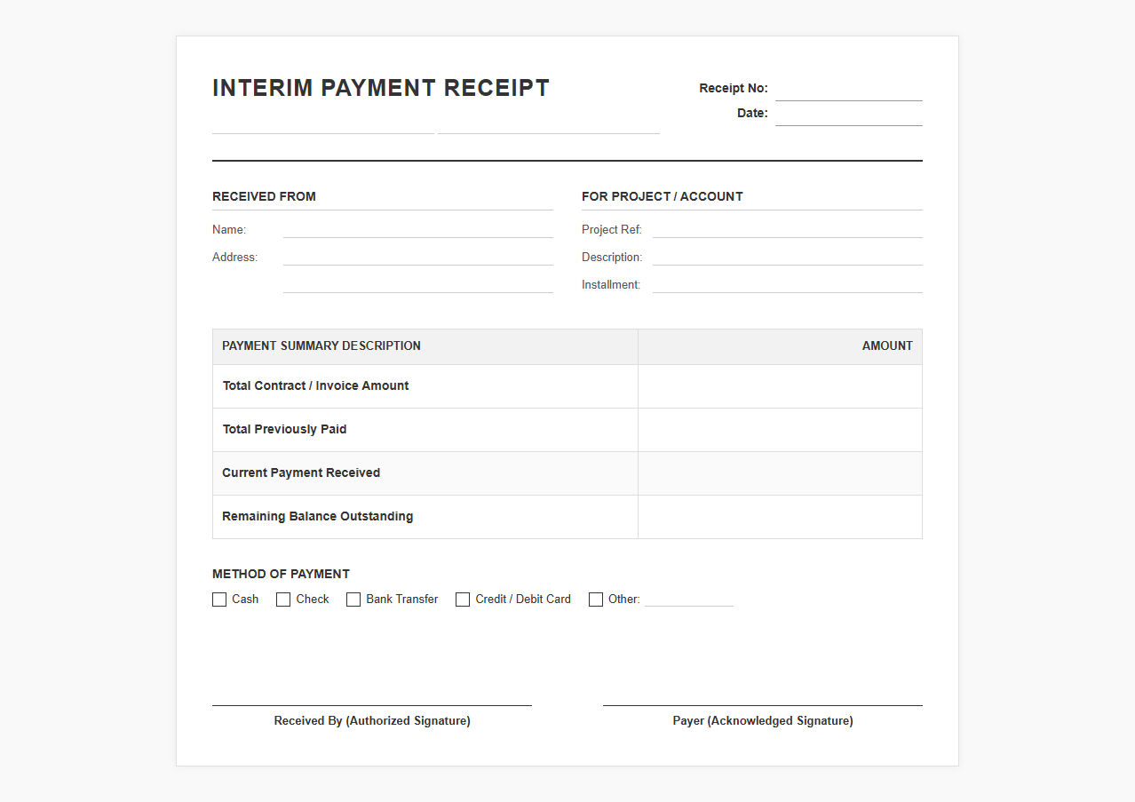Interim Payment Receipt Template