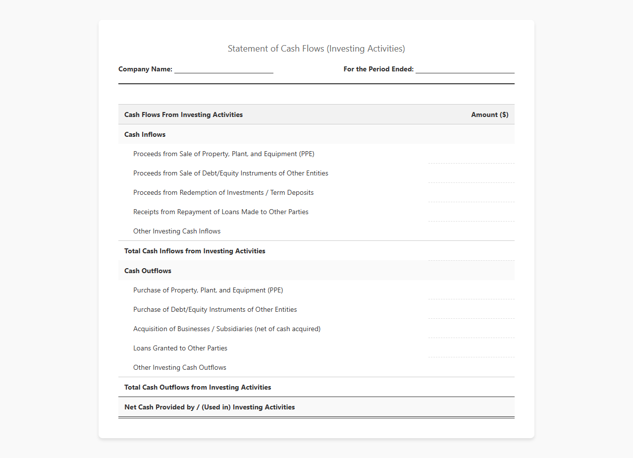 Investment Cash Flow Report Template