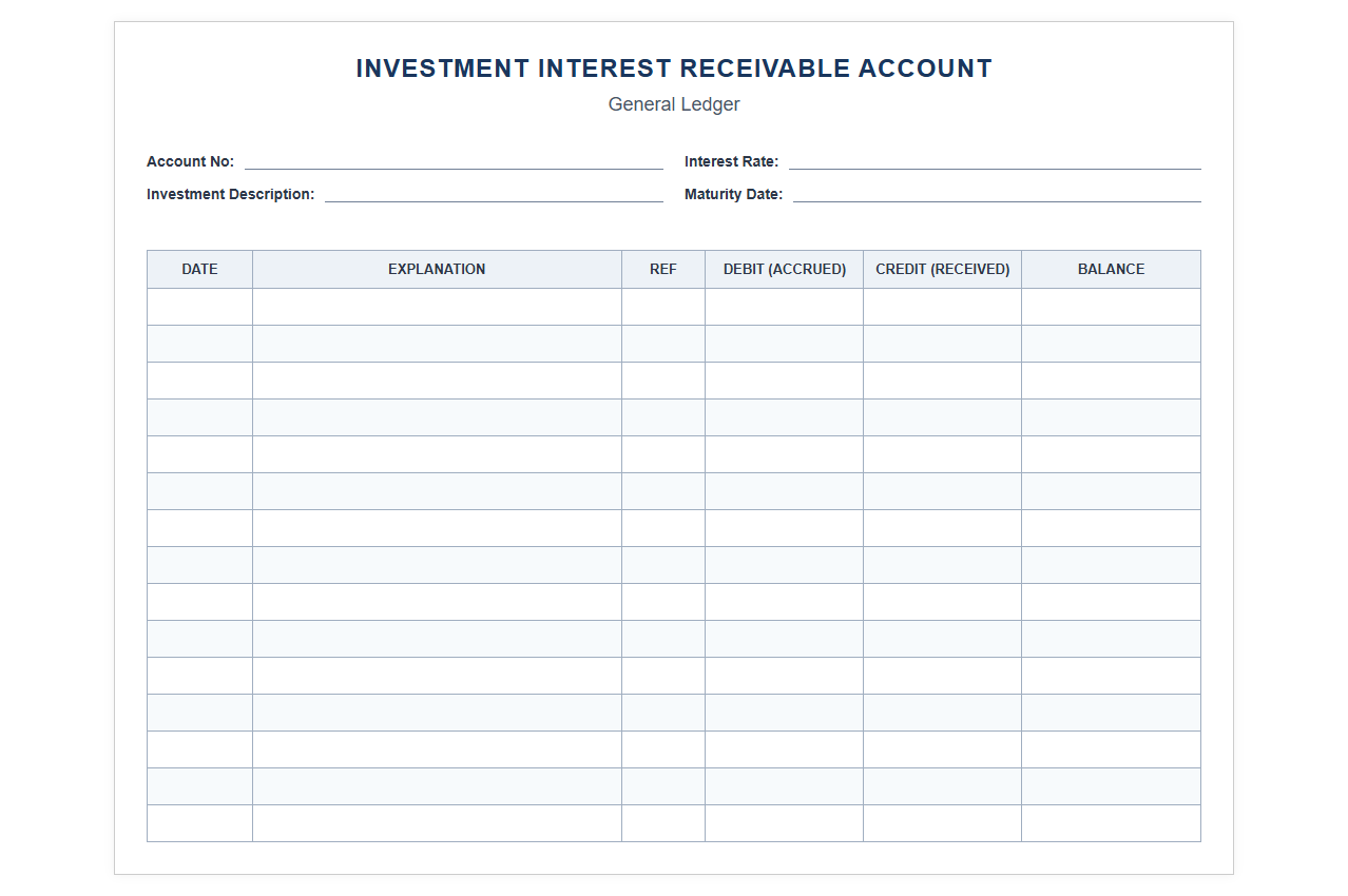 Investment Interest Receivable Account Ledger