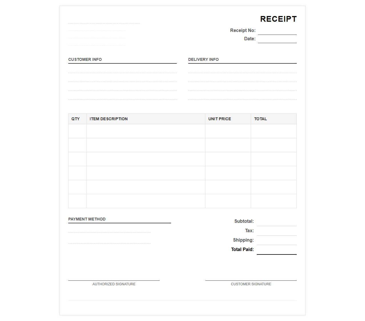 Itemized Goods Purchase Receipt Template