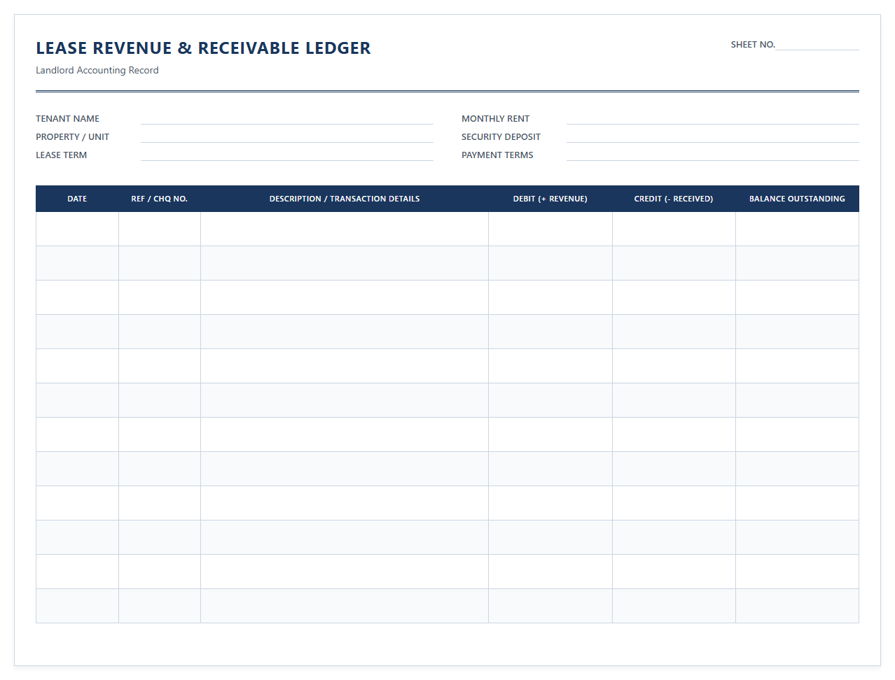 Landlord Lease Revenue and Receivable Ledger