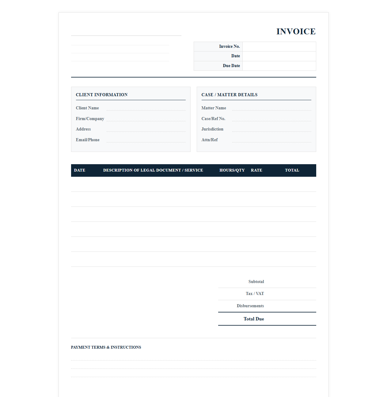 Legal Document Preparation Invoice Template