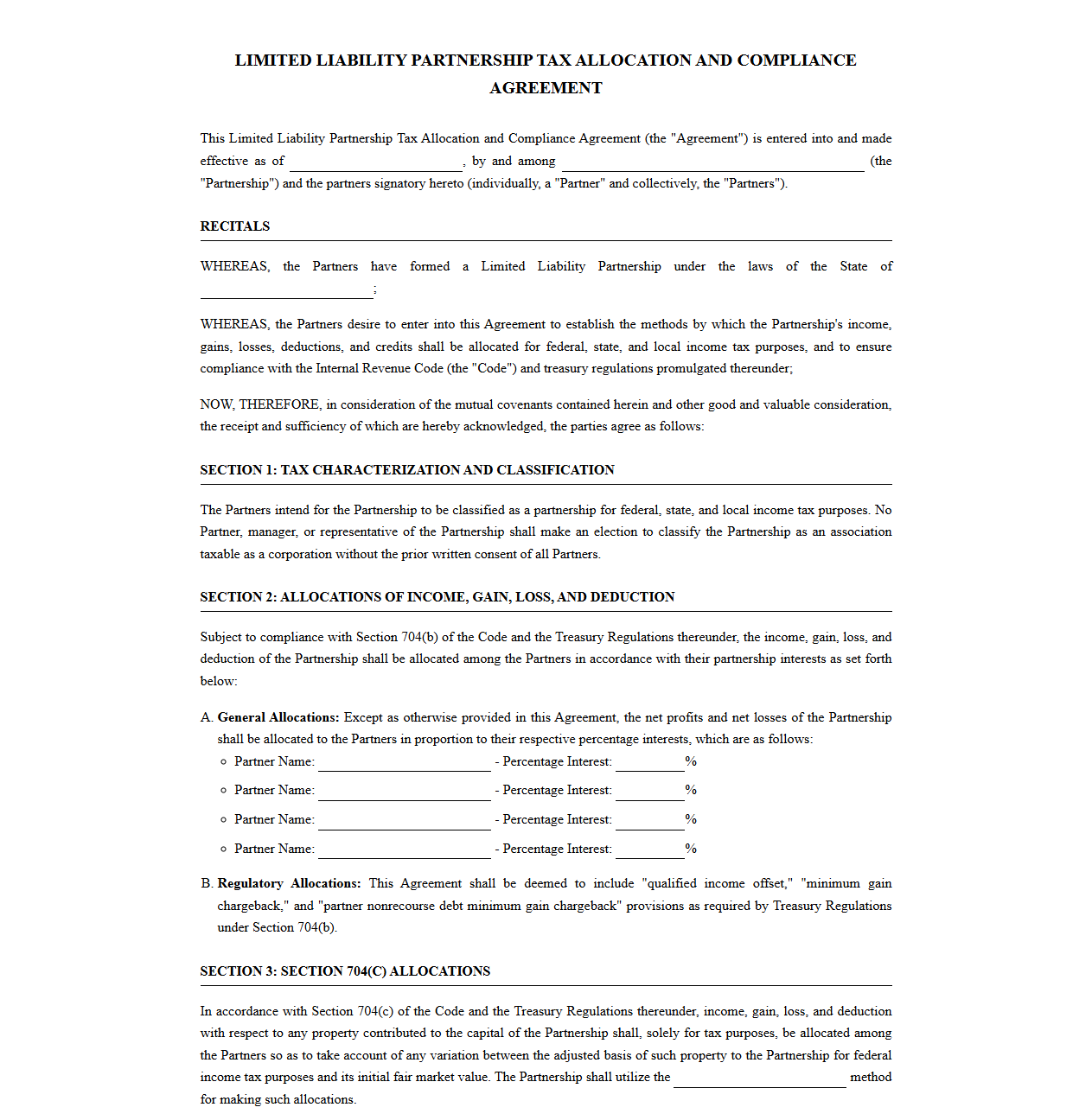 Limited Liability Partnership Tax Allocation and Compliance Agreement