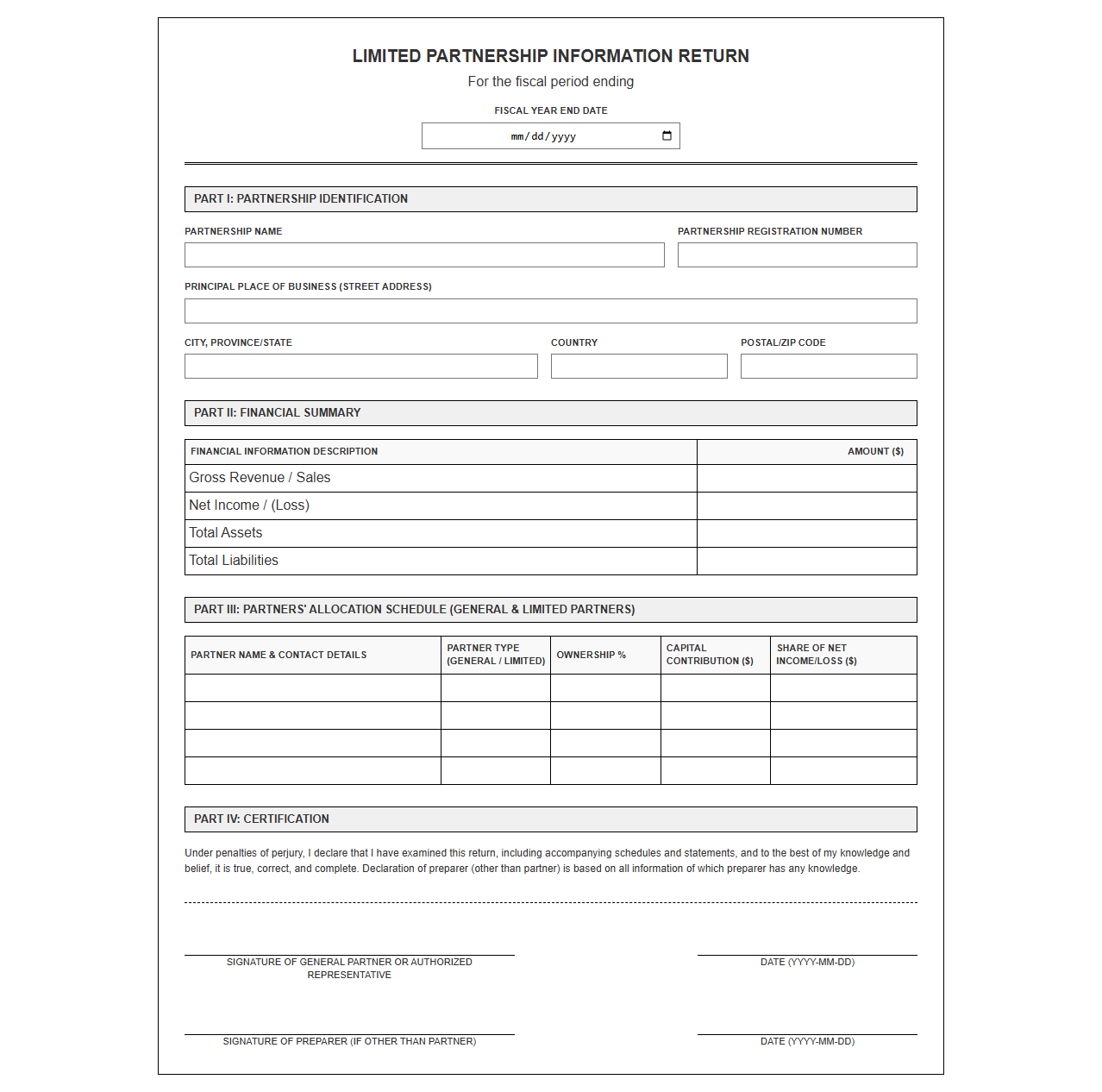 Limited Partnership Information Return Template