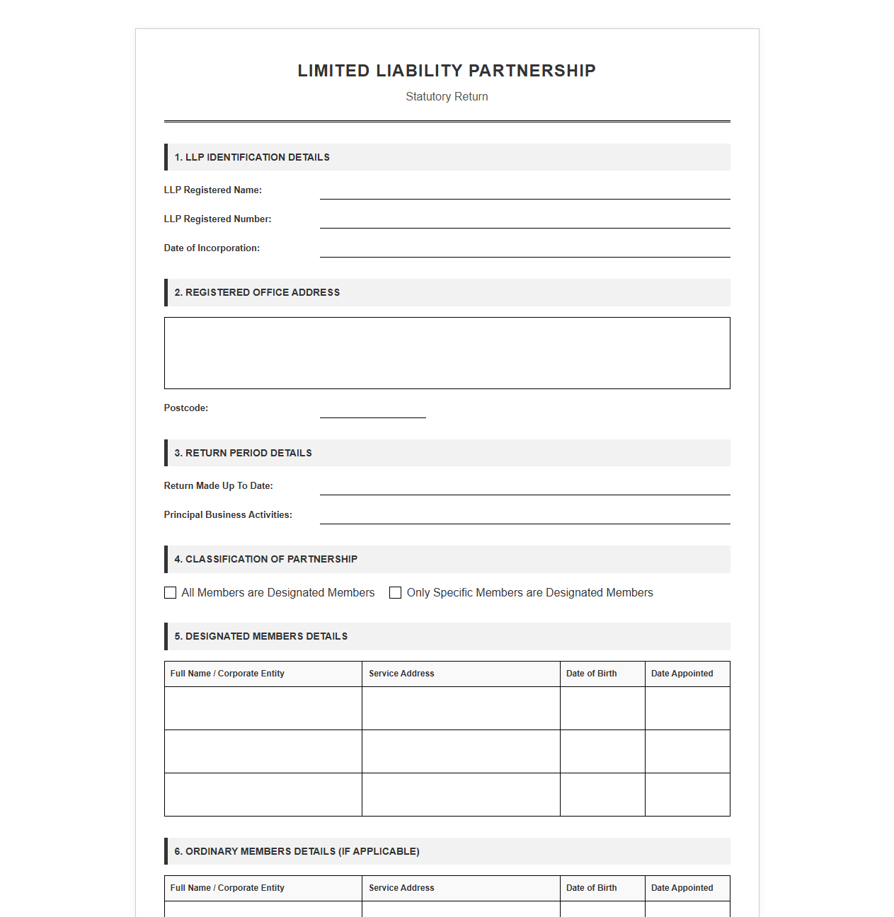 LLP Statutory Return Template