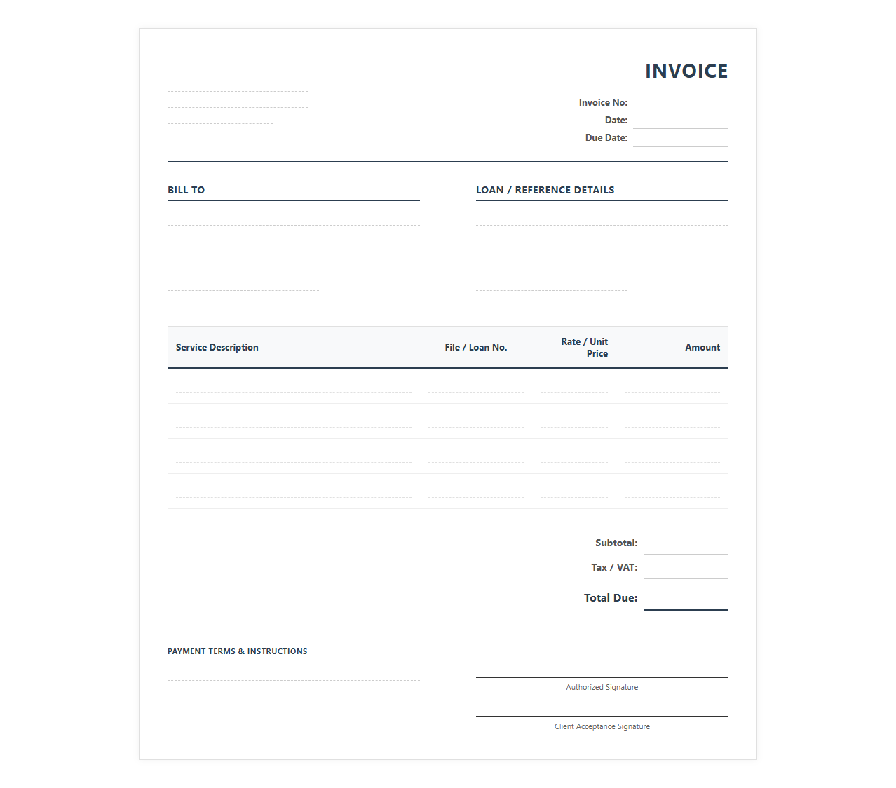 Loan Underwriting Service Invoice Template