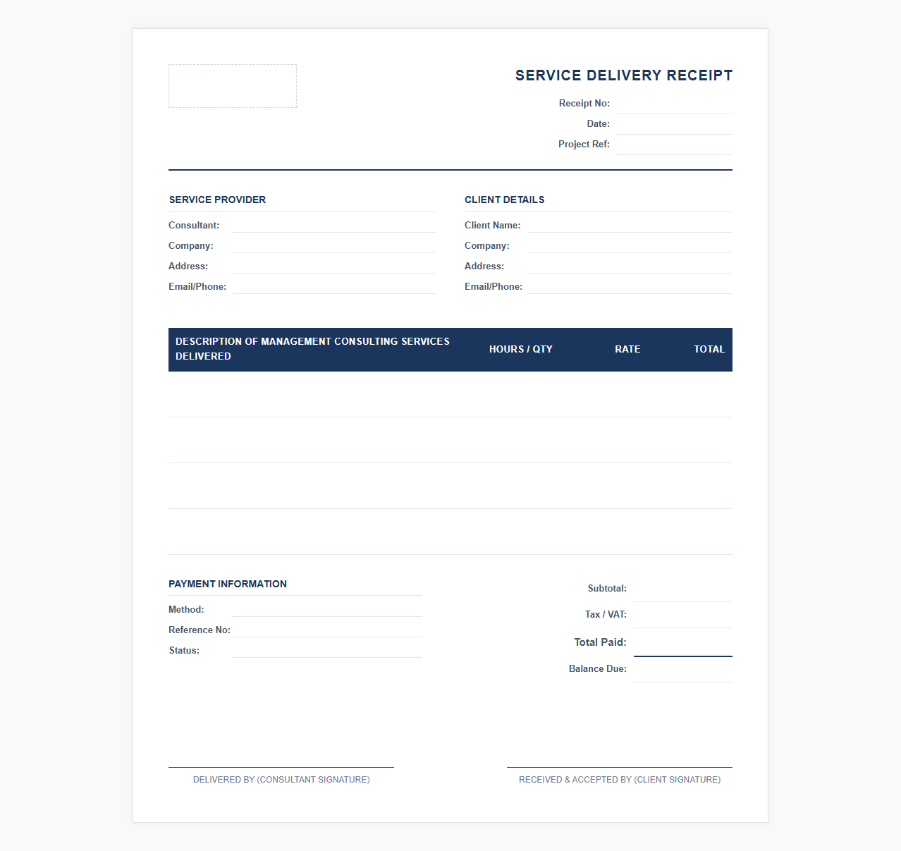 Management Consulting Service Delivery Receipt