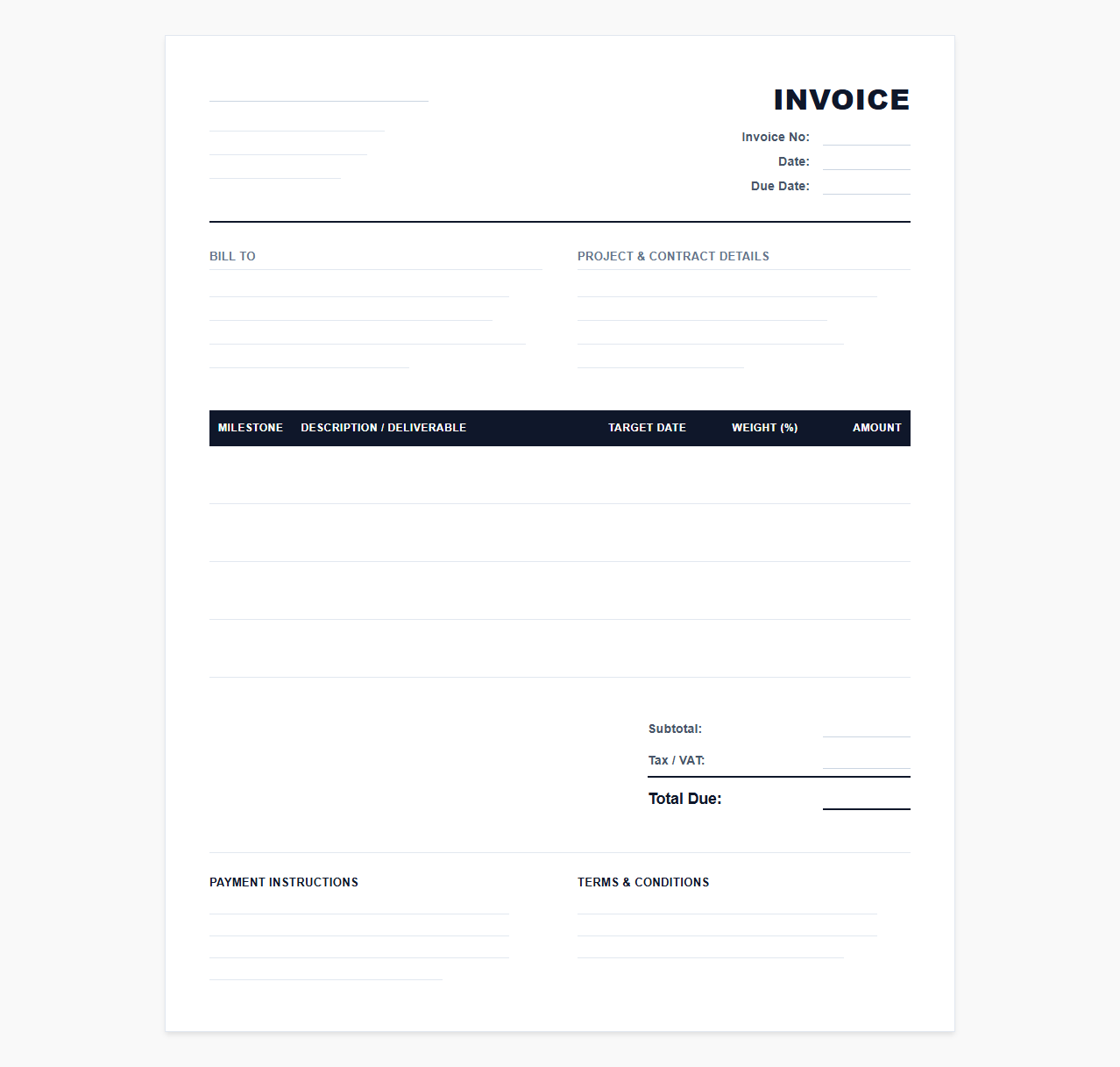 Milestone Based Commercial Consulting Invoice Template