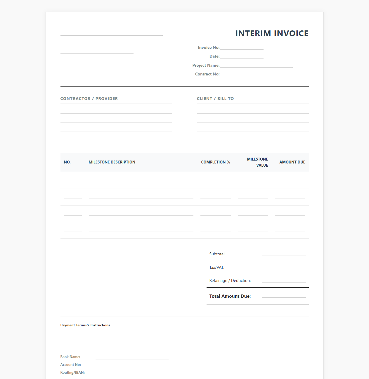 Milestone Payment Invoice Template