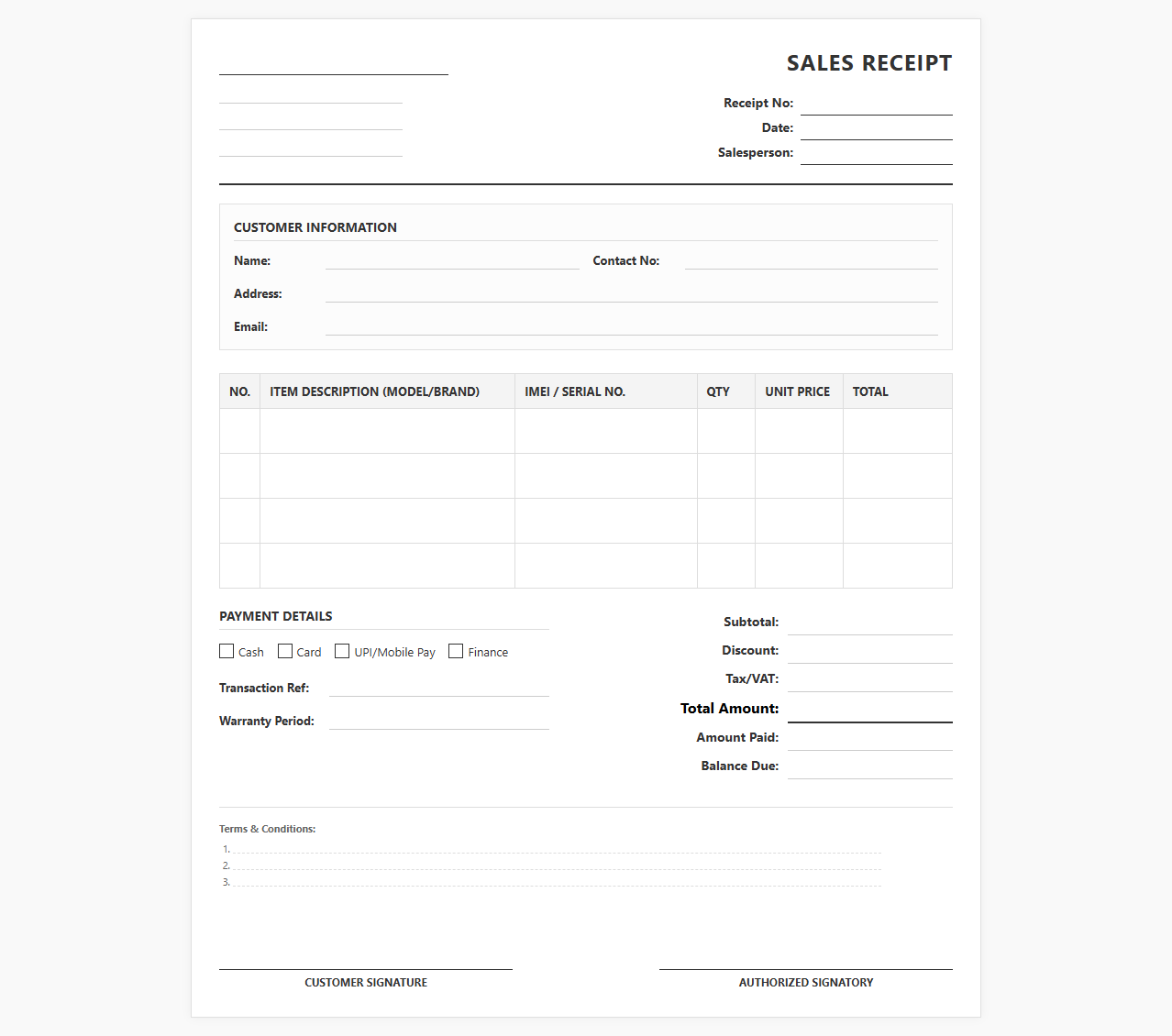 Mobile Retail Sales Receipt Template