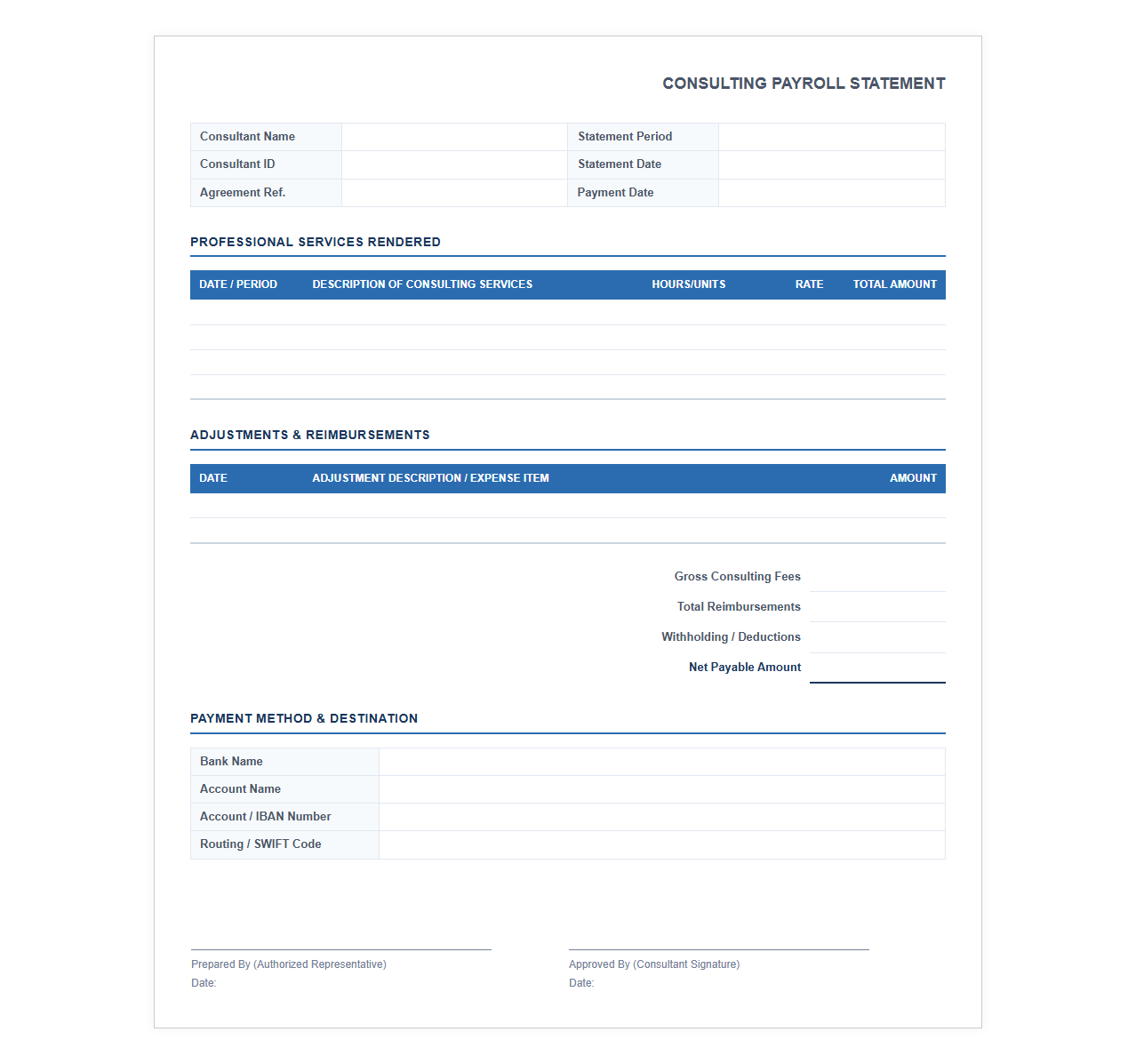 Monthly Consulting Service Payroll Statement