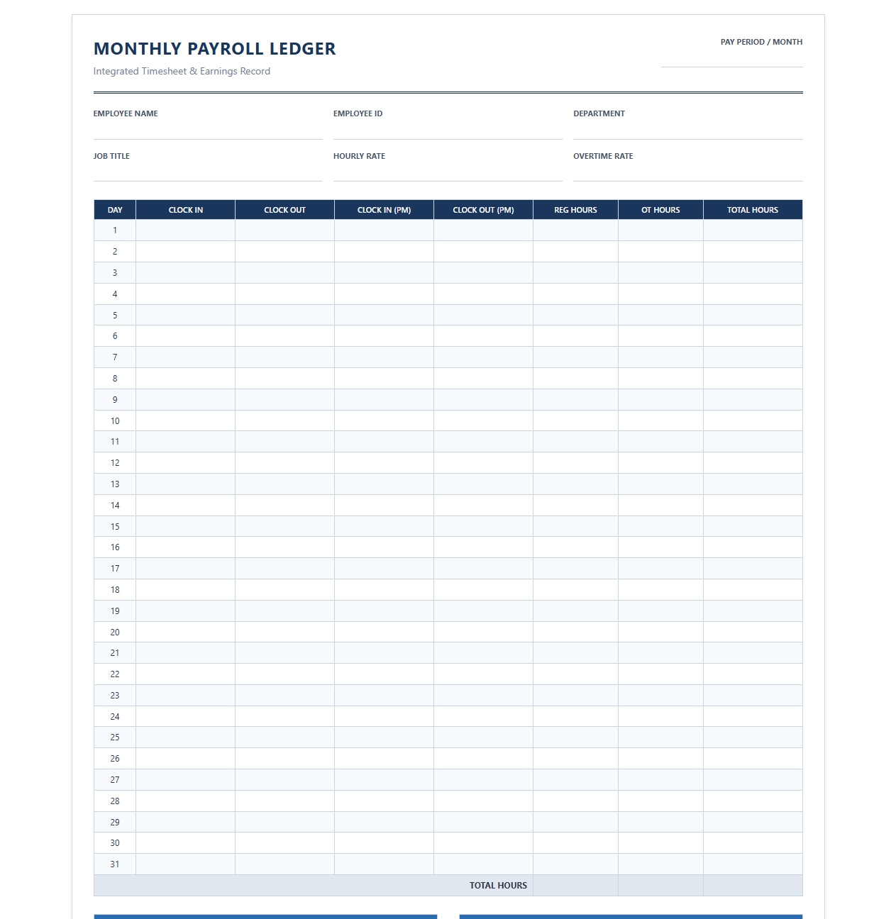 Monthly Payroll Ledger with Integrated Timesheet
