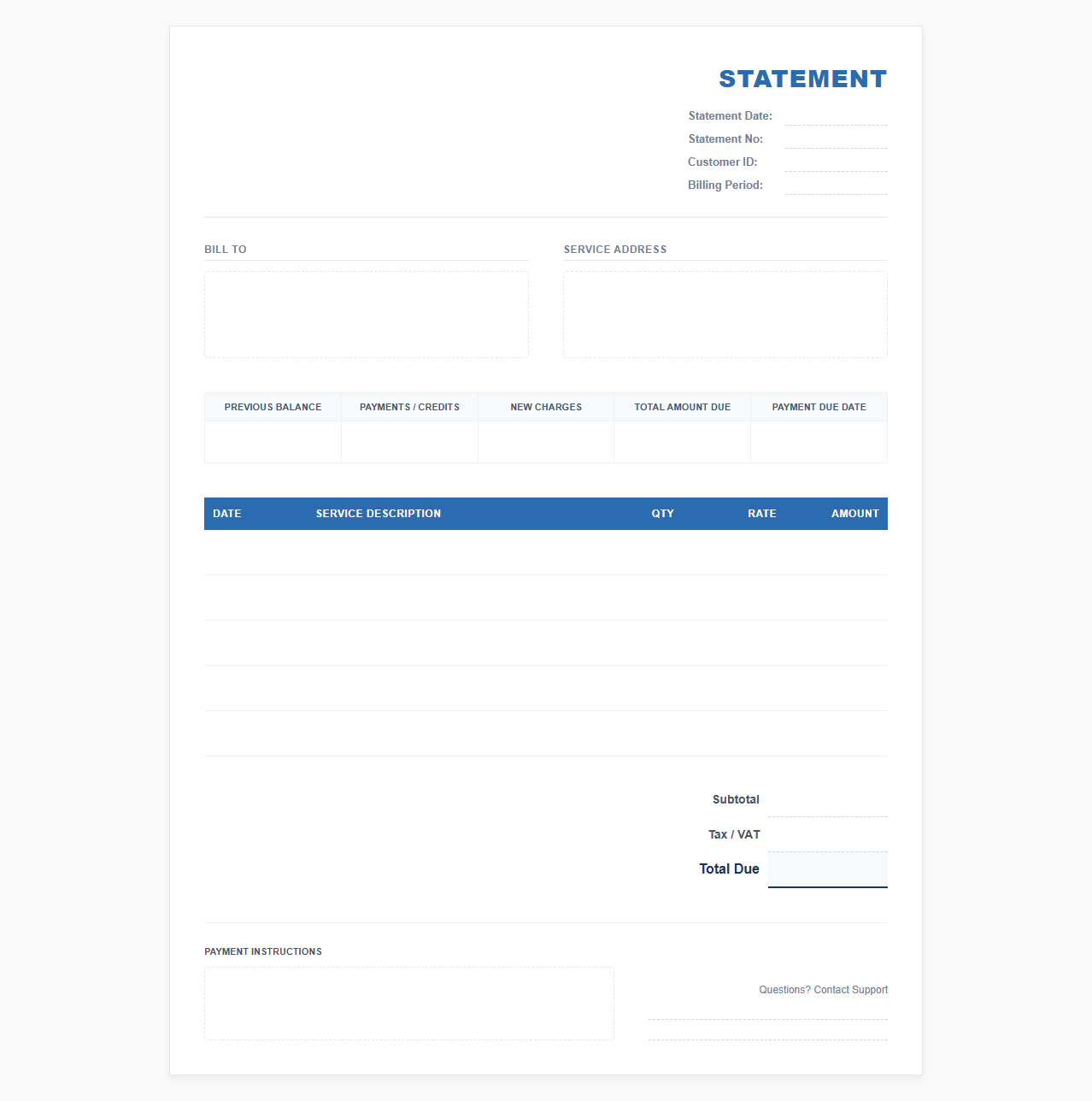 Monthly Services Billing Statement Design