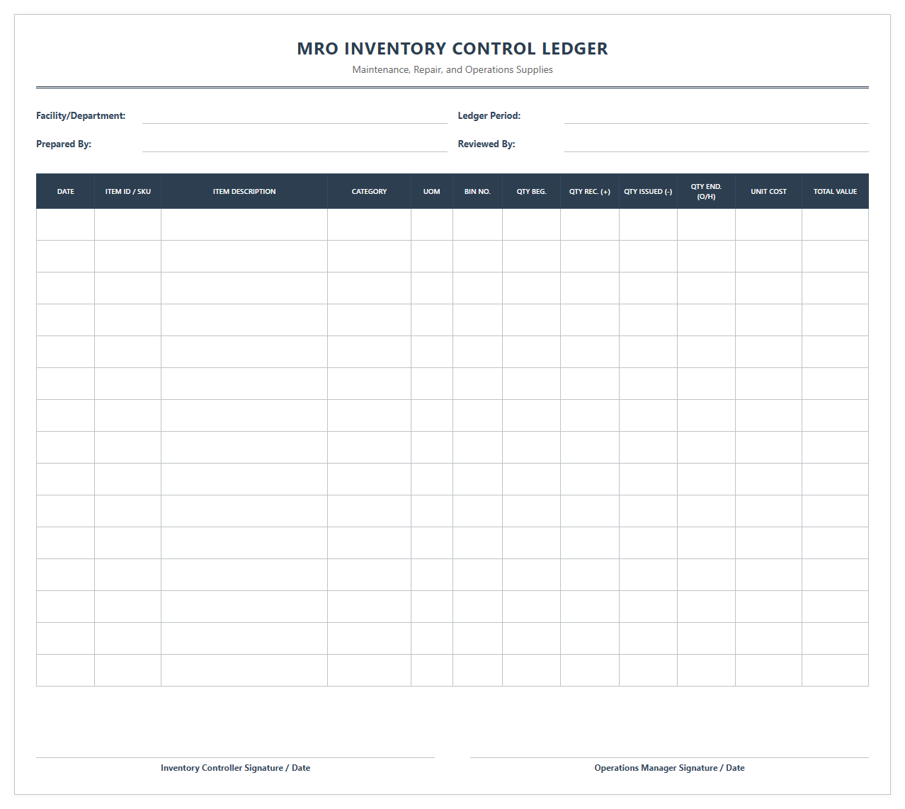 MRO Inventory Control Ledger Template