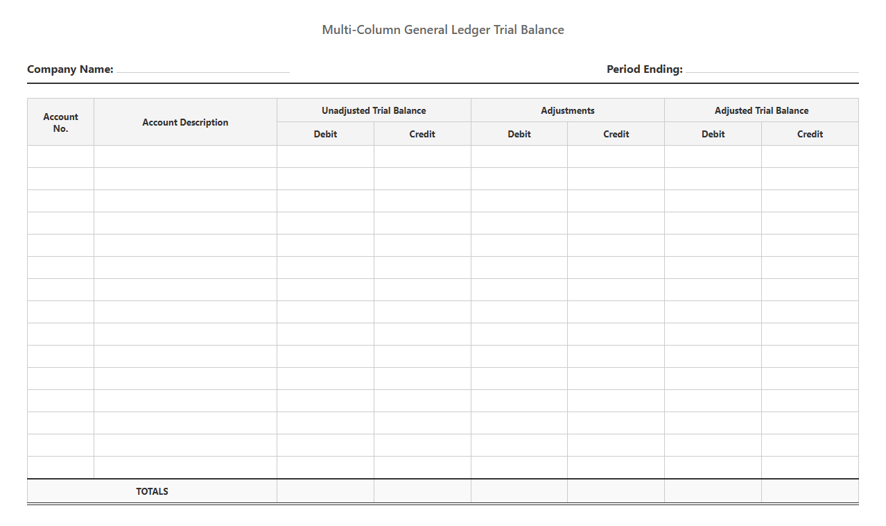 Multi Column General Ledger Trial Balance Template