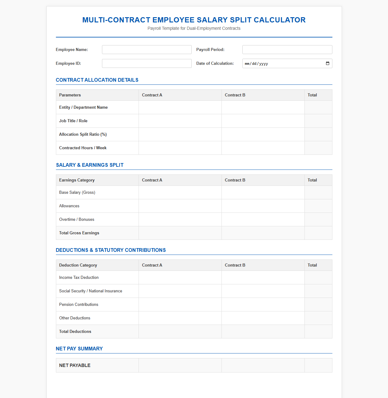 Multi-Contract Employee Salary Split Calculator