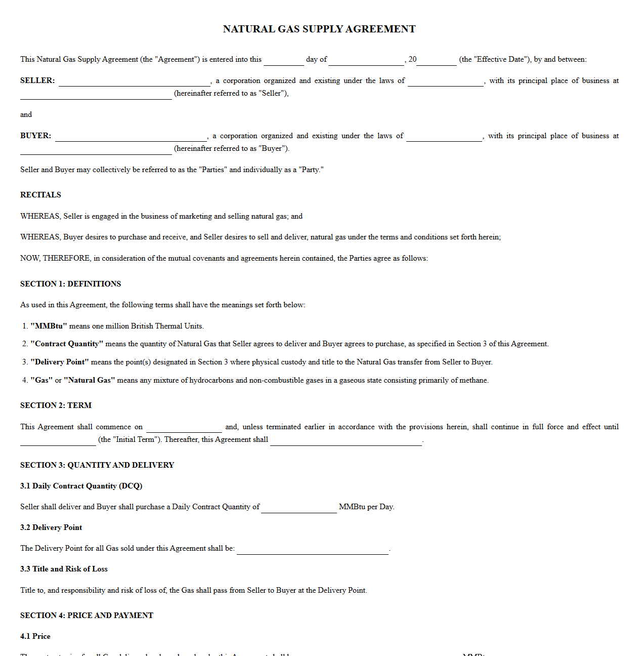 Natural Gas Supply Agreement