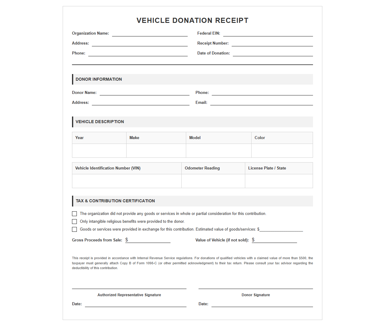 Non-Profit Auto Donation Receipt Template