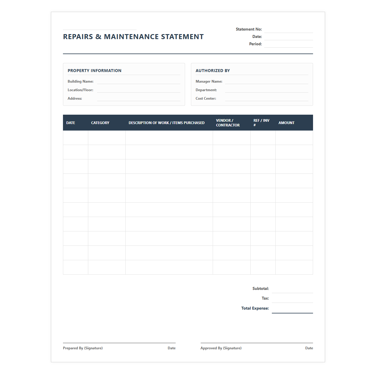 Office Building Repairs and Maintenance Statement