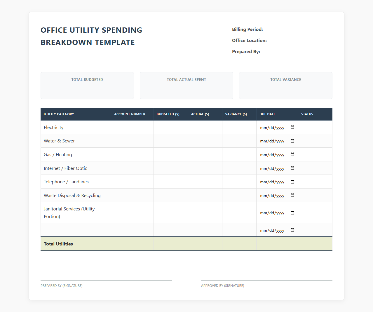 Office Utility Spending Breakdown Template