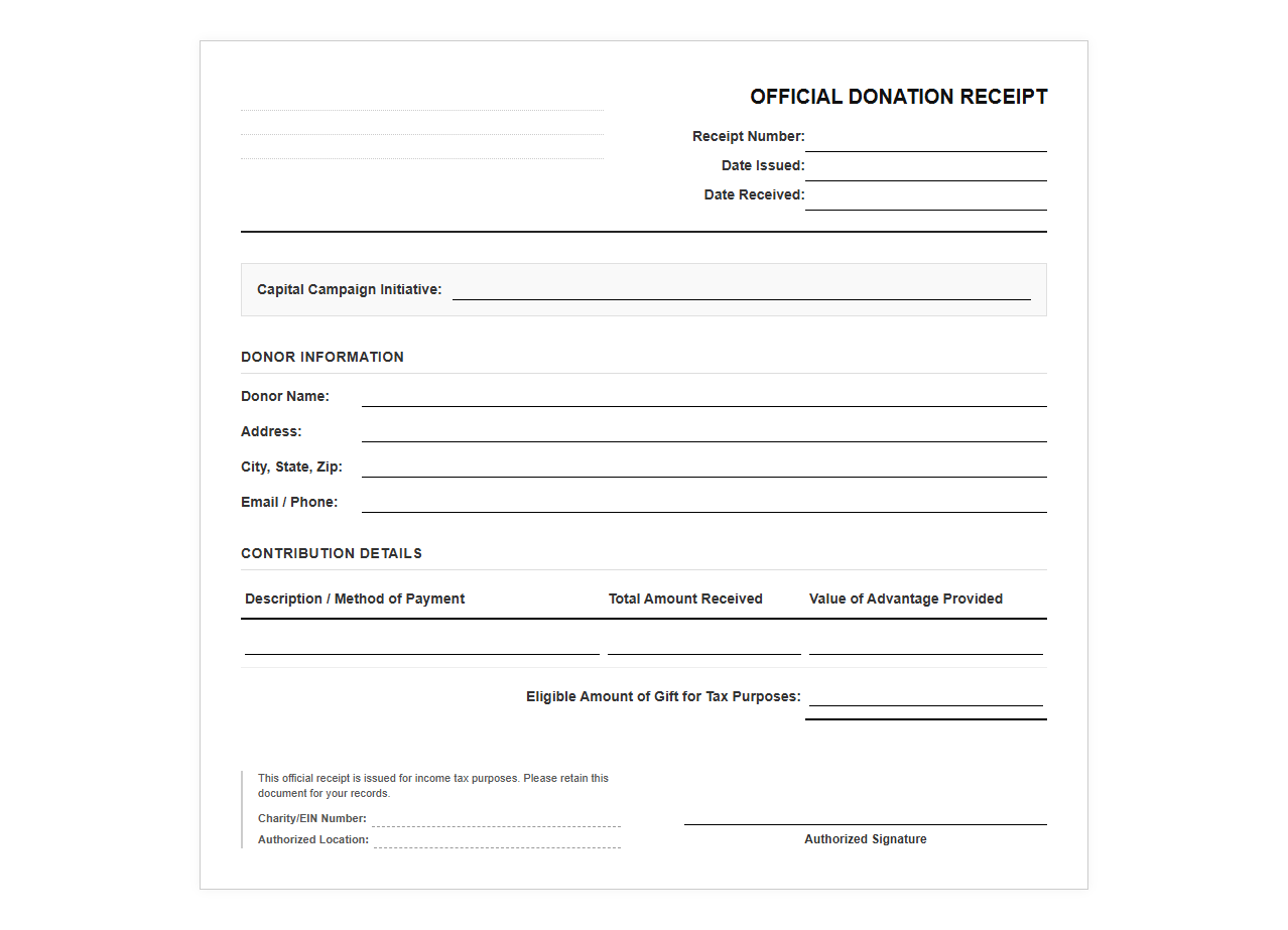 Official Capital Campaign Donation Receipt Form