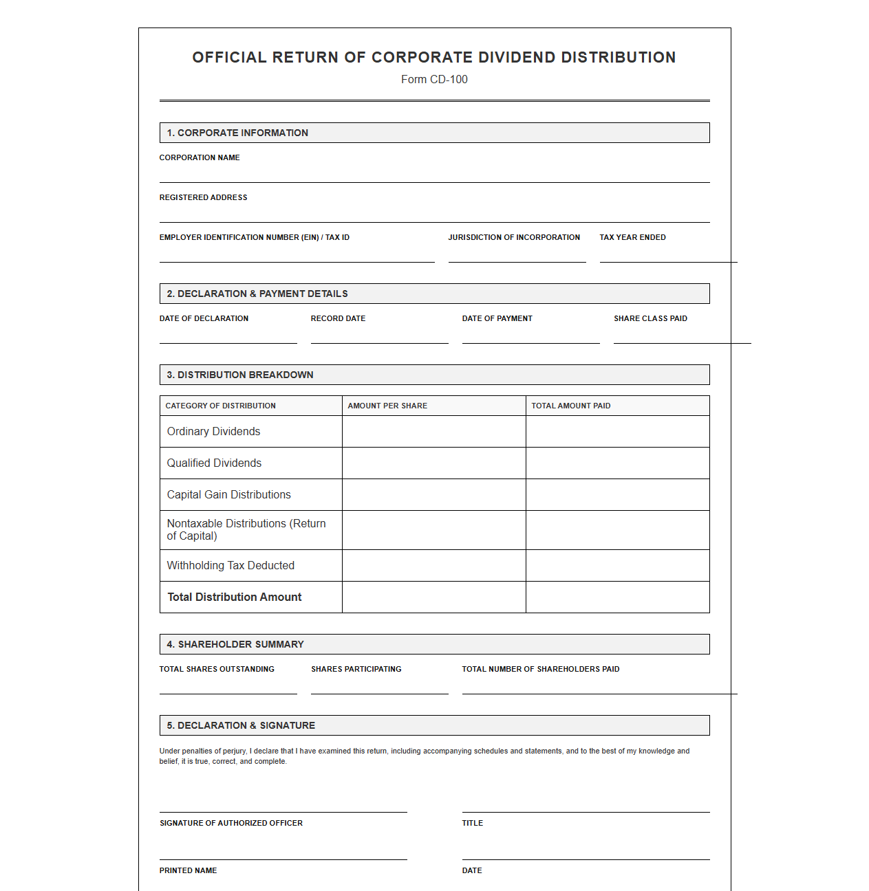 Official Return of Corporate Dividend Distribution