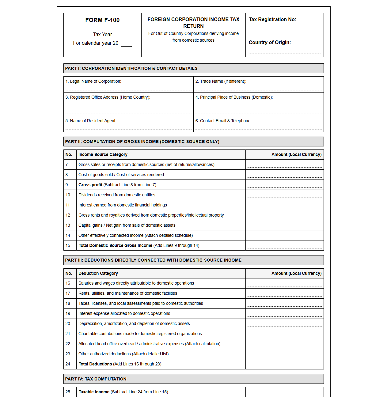 Out-of-Country Corporate Income Tax Return Template
