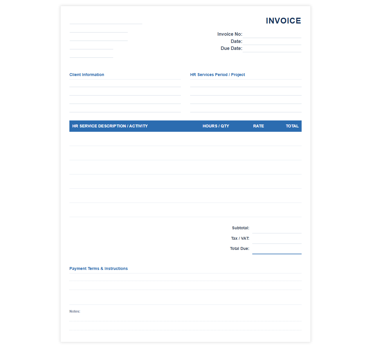 Outsourced HR Services Invoice Template