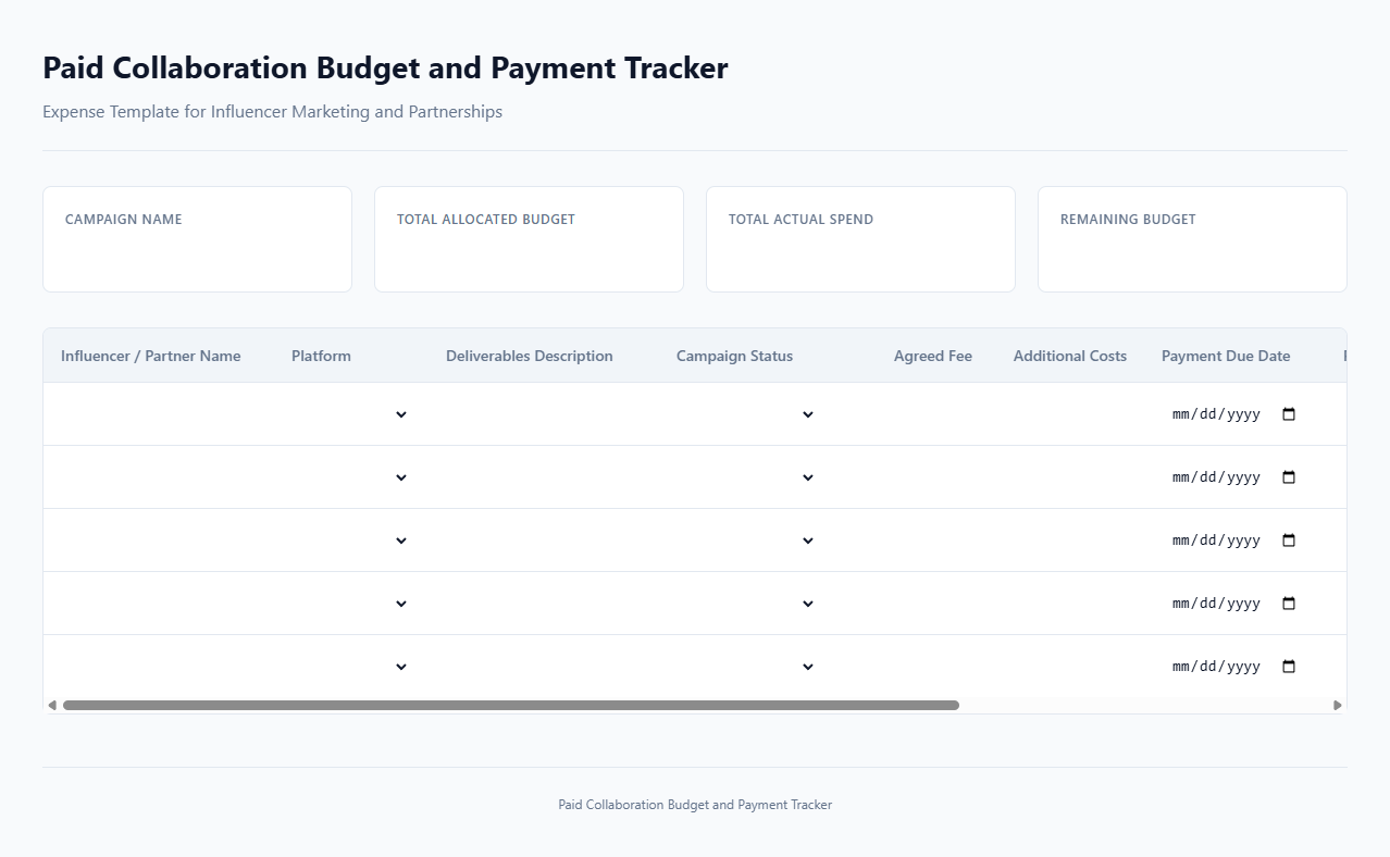 Paid Collaboration Budget and Payment Tracker