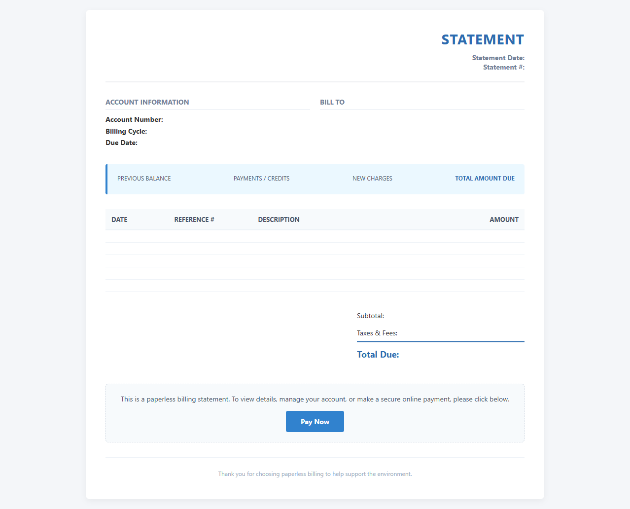 Paperless Billing Statement Format