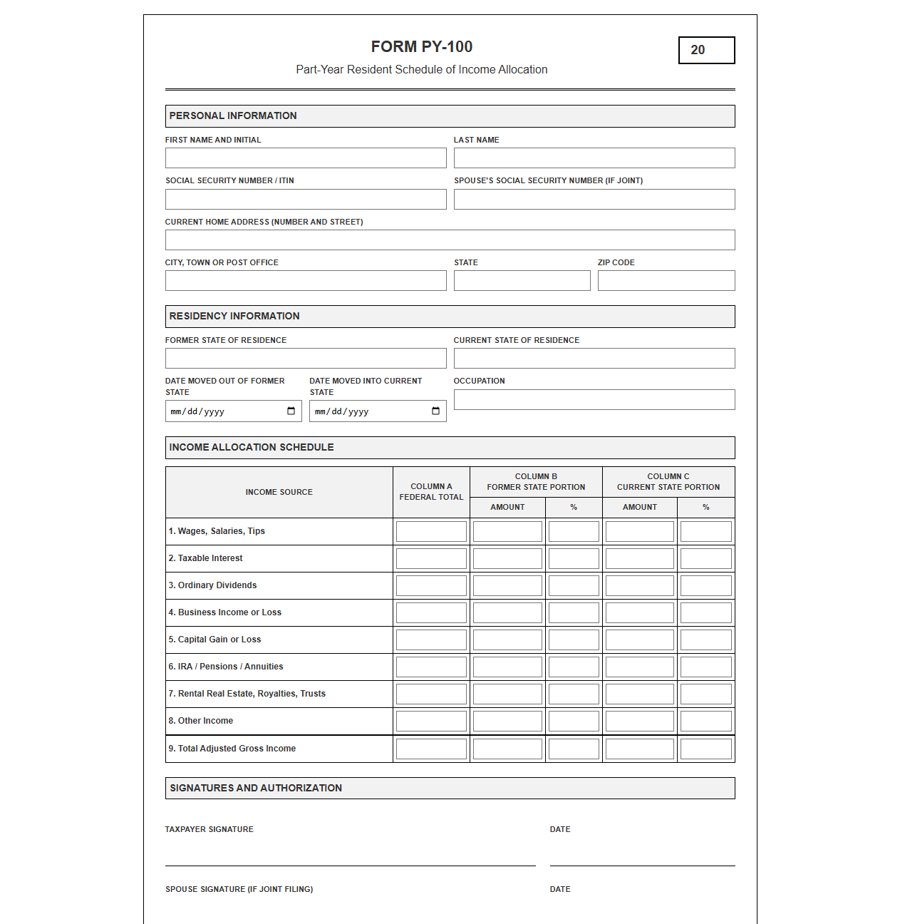 Part-Year Residency Tax Filing Template