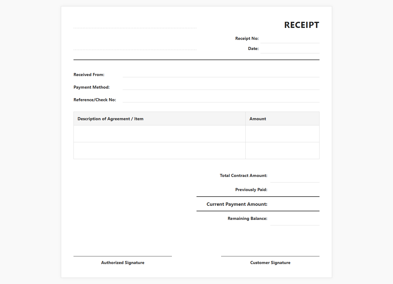 Partial Payment Receipt Template