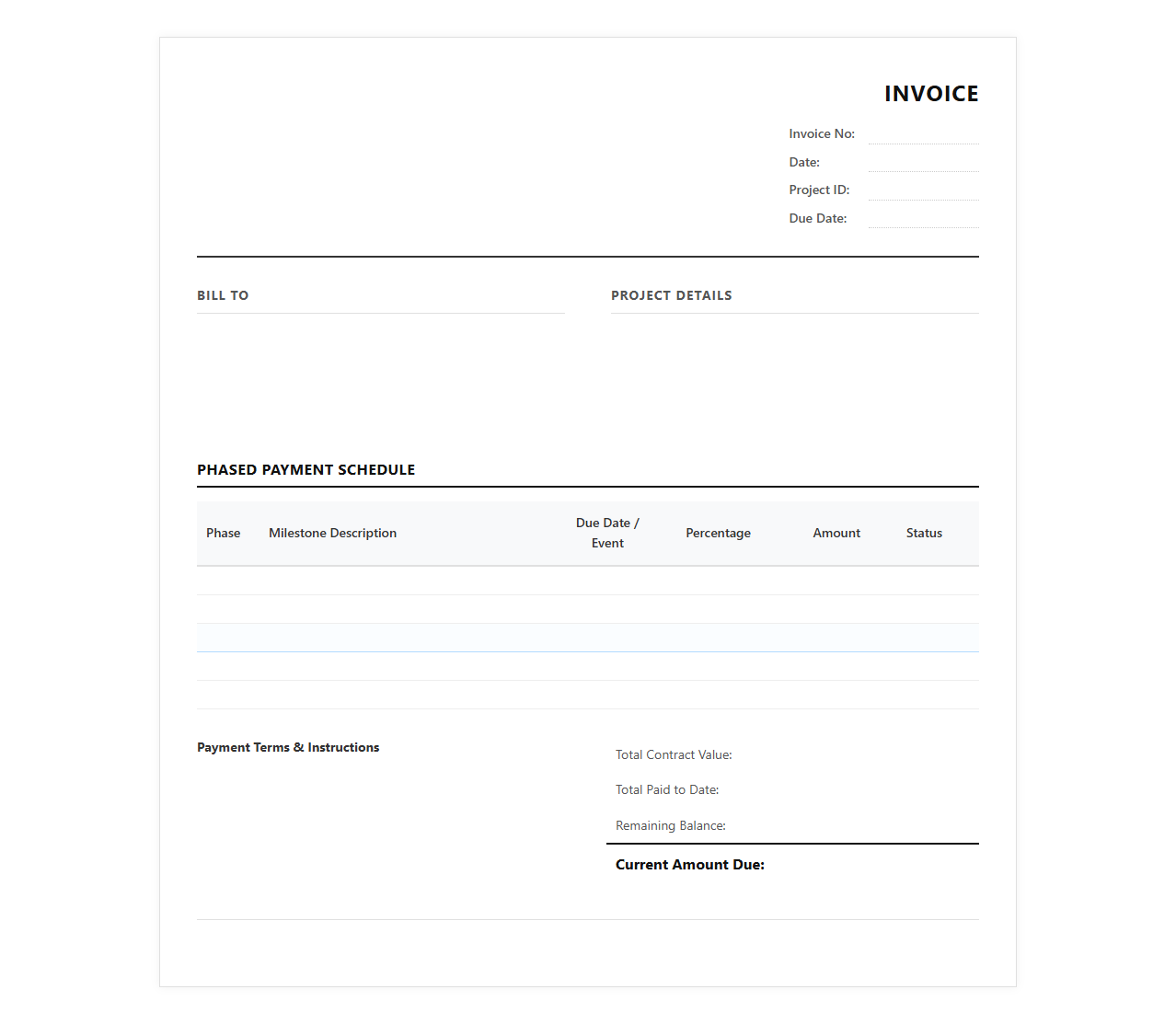 Partial Payment Schedule Invoice Template