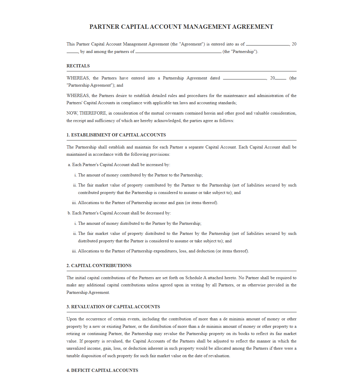 Partner Capital Account Management Agreement Template