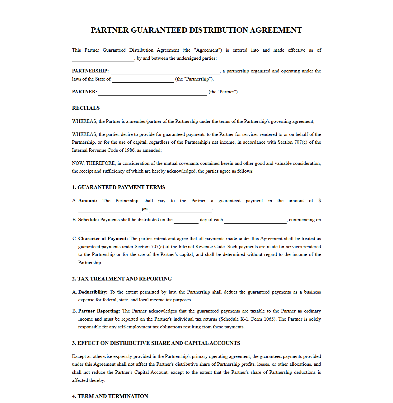 Partner Guaranteed Distribution Agreement Form