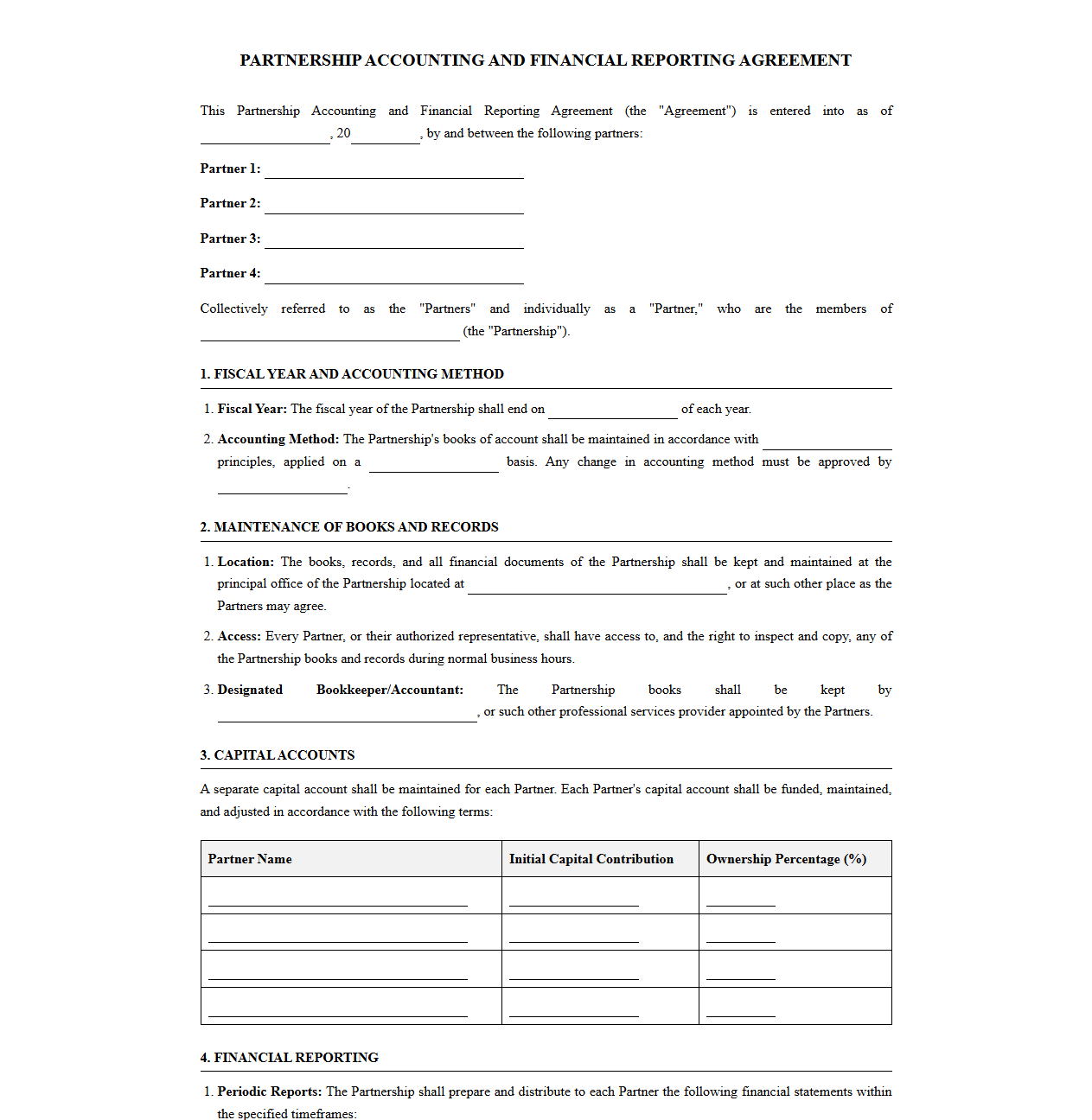 Partnership Accounting and Financial Reporting Agreement