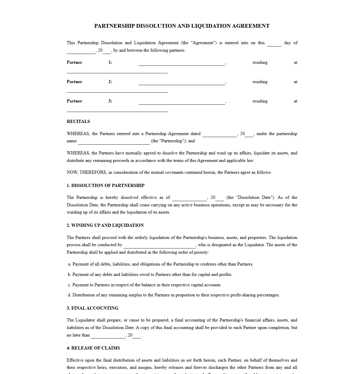 Partnership Dissolution and Liquidation Agreement