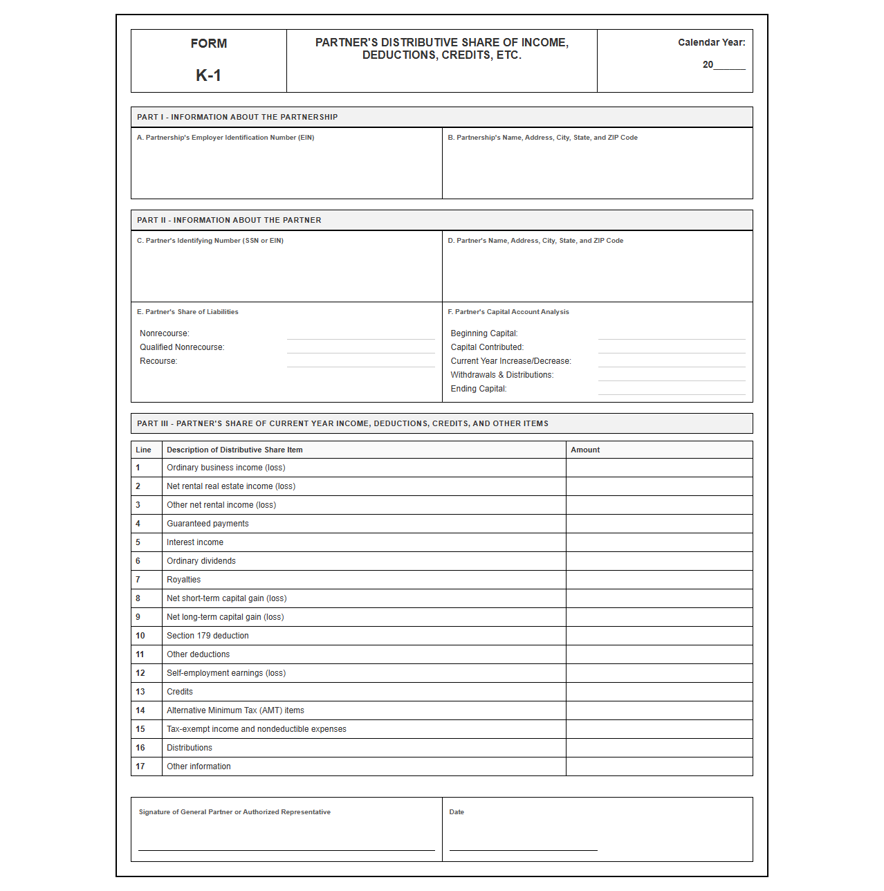 Partnership Income and Distributive Share Return Form