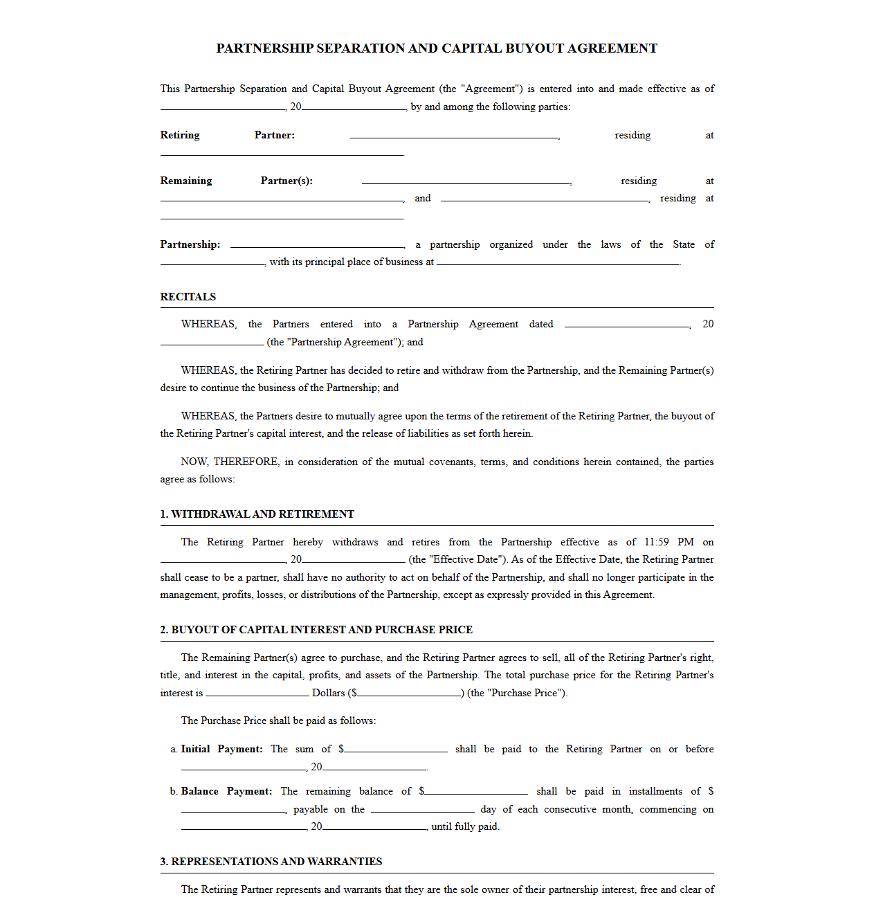 Partnership Separation and Capital Buyout Agreement