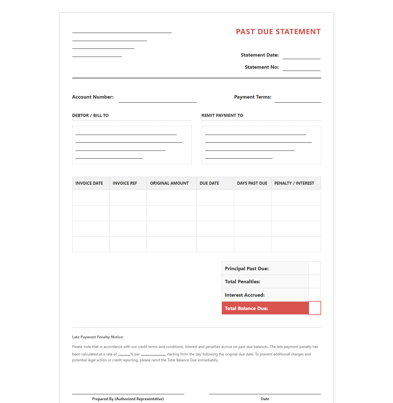 Past Due Account Penalty Statement