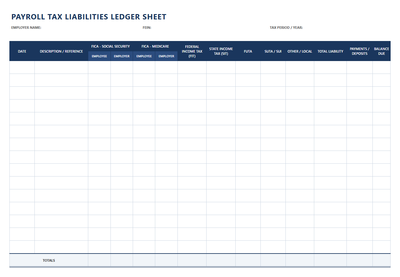 Payroll Tax Liabilities Ledger Sheet
