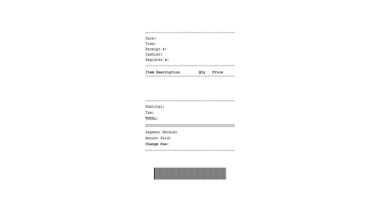 Point of Sale Customer Transaction Receipt