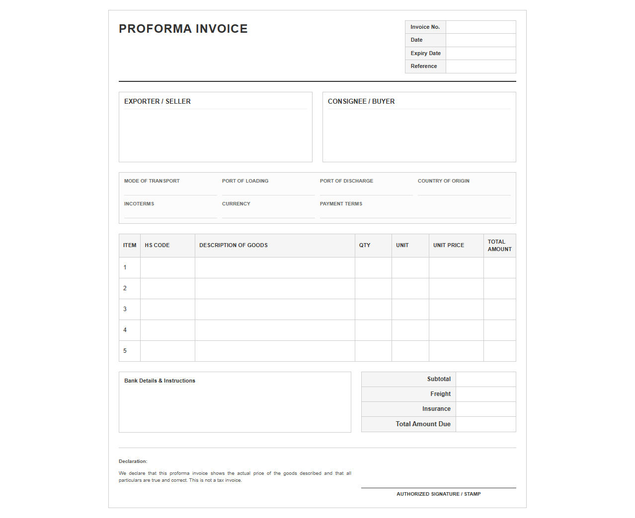 Preliminary Commercial Transaction Invoice